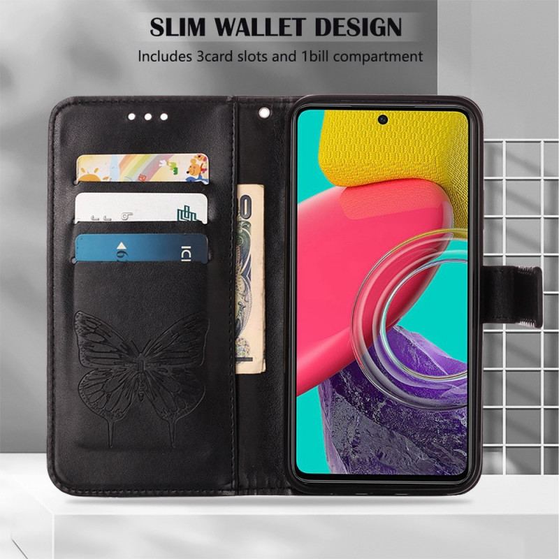 Capa De Couro Para Samsung Galaxy M53 5G Meia Borboleta