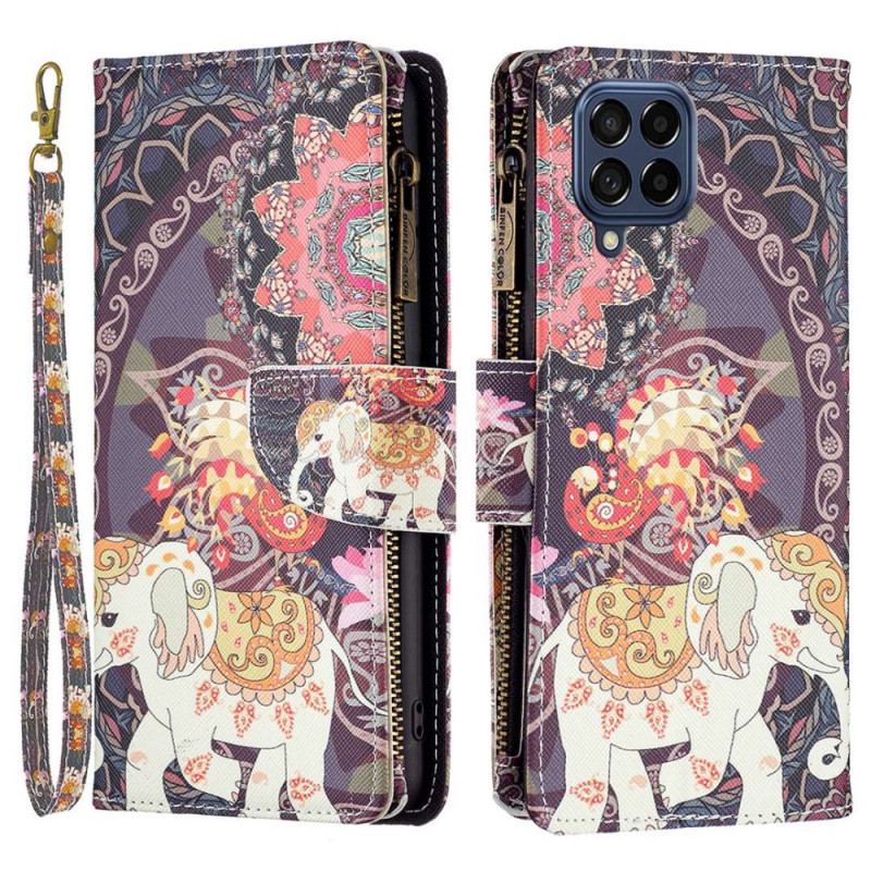 Capa De Couro Para Samsung Galaxy M53 5G Capa Tipo Carteira Carteira Elefante