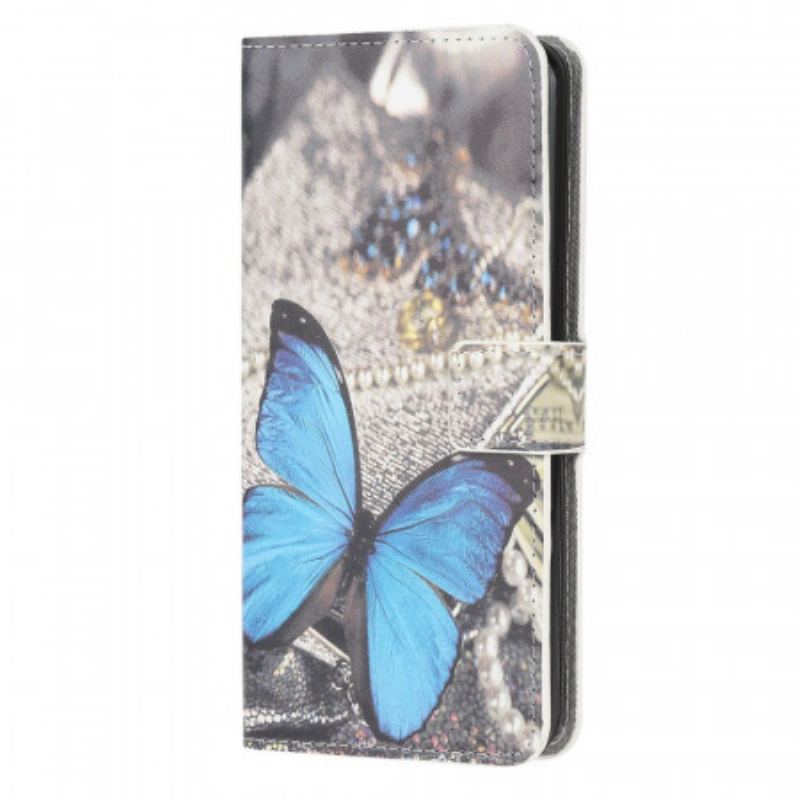 Capa Em Pele Para Samsung Galaxy M53 5G Borboleta Azul