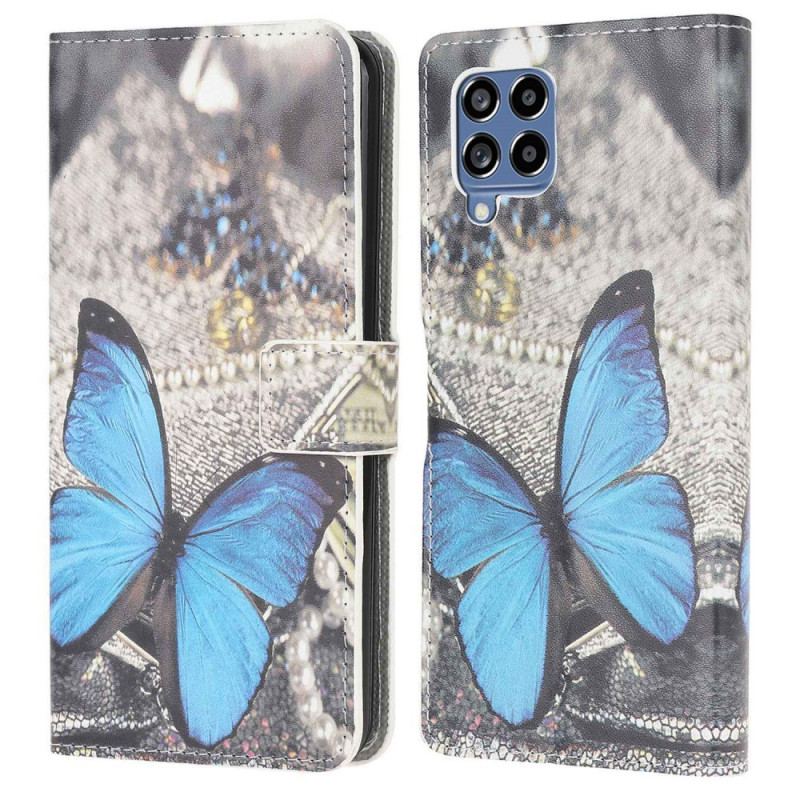 Capa Em Pele Para Samsung Galaxy M53 5G Borboleta Azul