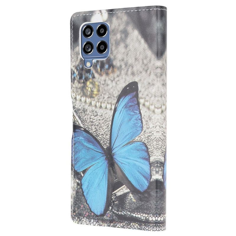 Capa Em Pele Para Samsung Galaxy M53 5G Borboleta Azul