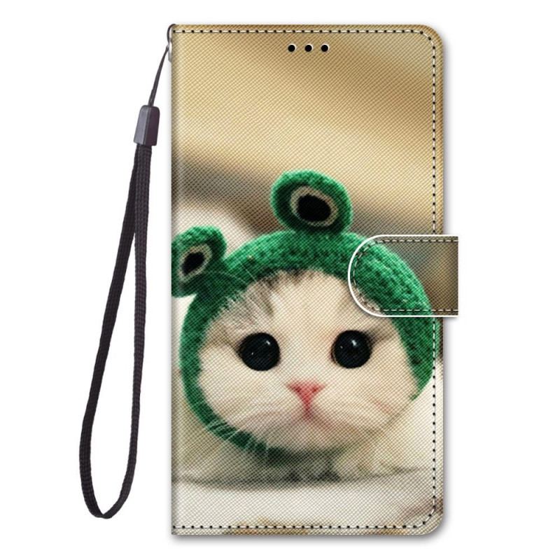 Capa Em Pele Para Samsung Galaxy M53 5G De Cordão Gatinho Divertido Com Alça