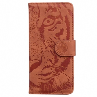 Capa Em Pele Para Samsung Galaxy M53 5G Estampa De Tigre