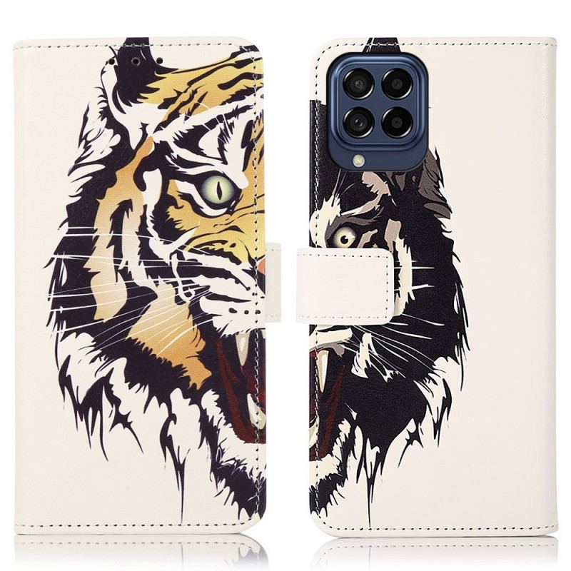 Capa Em Pele Para Samsung Galaxy M53 5G Tigre Feroz