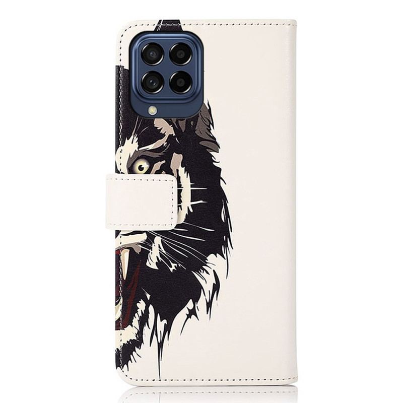 Capa Em Pele Para Samsung Galaxy M53 5G Tigre Feroz