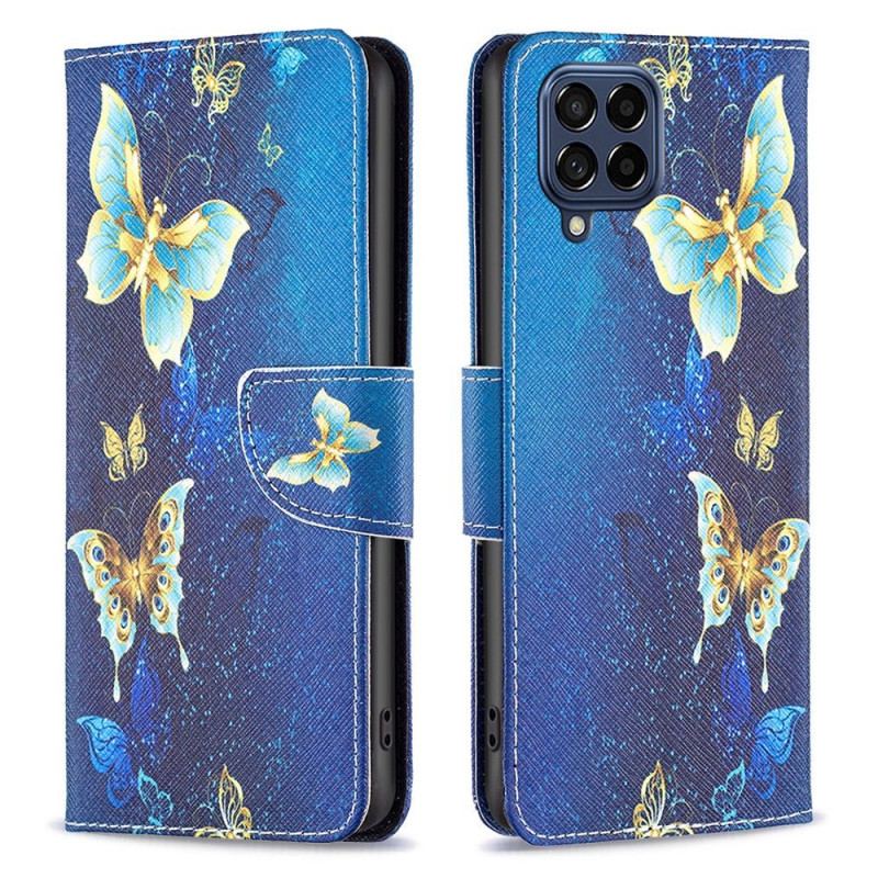 Capa Flip Para Samsung Galaxy M53 5G Borboletas Douradas