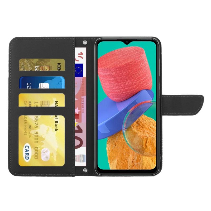 Capa Flip Para Samsung Galaxy M53 5G Borboletas E Alça De Ombro