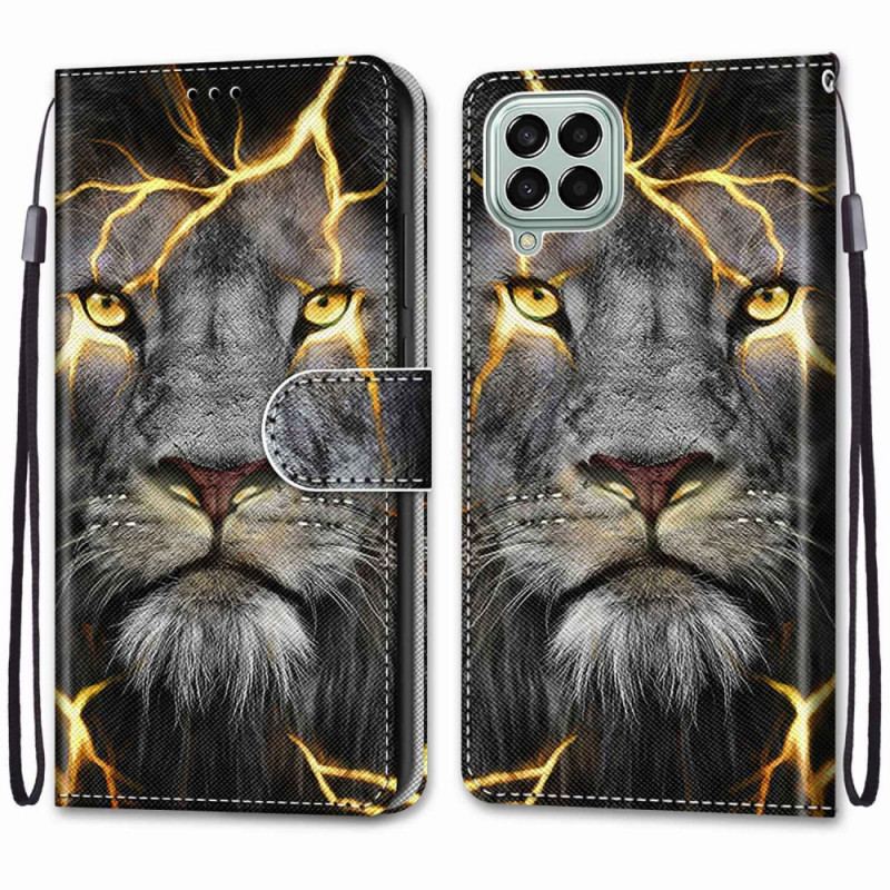 Capa Flip Para Samsung Galaxy M53 5G De Cordão Felino Em Chamas Com Alça