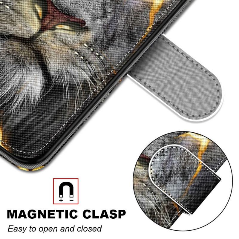 Capa Flip Para Samsung Galaxy M53 5G De Cordão Felino Em Chamas Com Alça