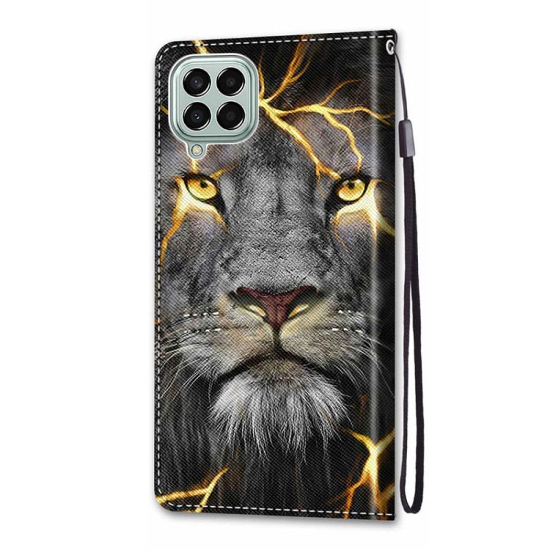 Capa Flip Para Samsung Galaxy M53 5G De Cordão Felino Em Chamas Com Alça