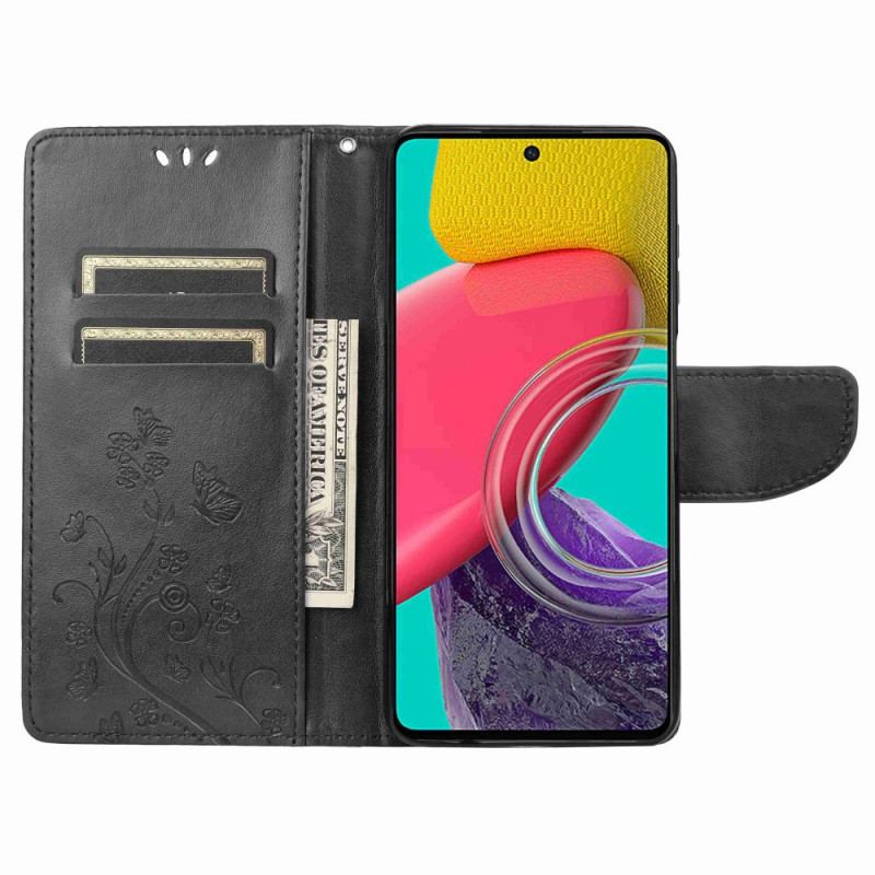 Capa Flip Para Samsung Galaxy M53 5G De Cordão Flores De Alça