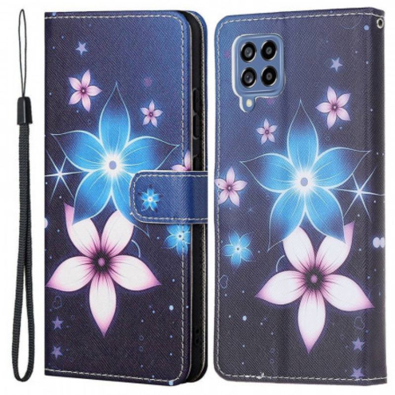 Capa Flip Para Samsung Galaxy M53 5G De Cordão Flores De Cinta Lunar