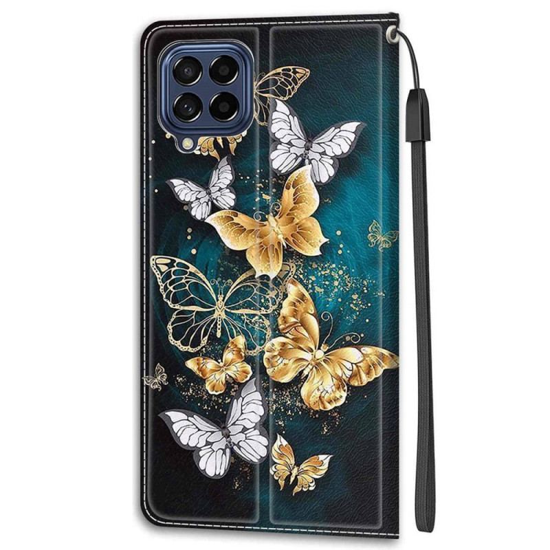 Capa Flip Para Samsung Galaxy M53 5G De Cordão Leque Borboletas