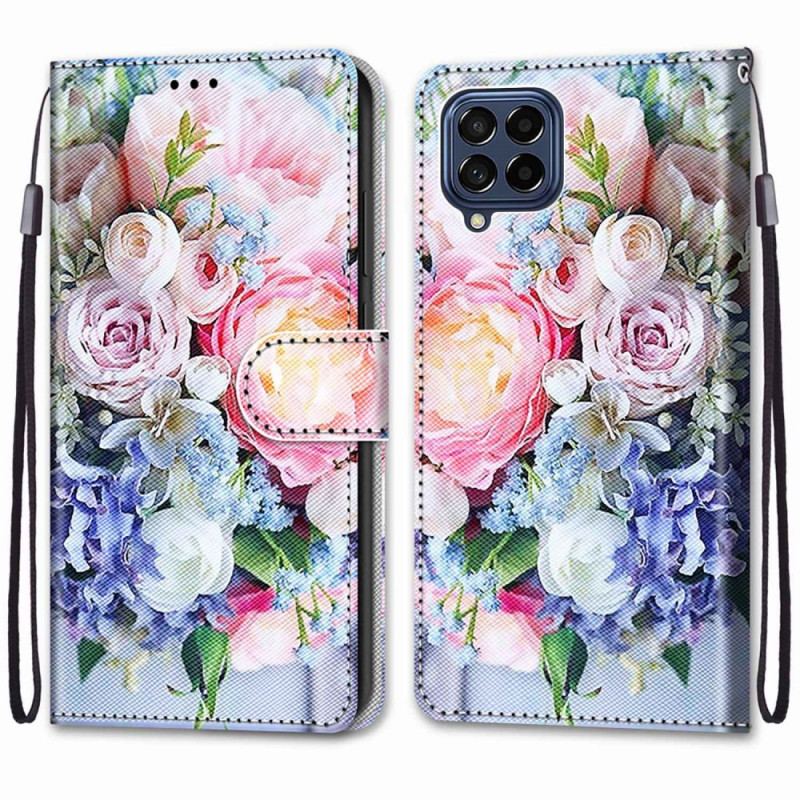 Capa Flip Para Samsung Galaxy M53 5G Flores Com Cordão