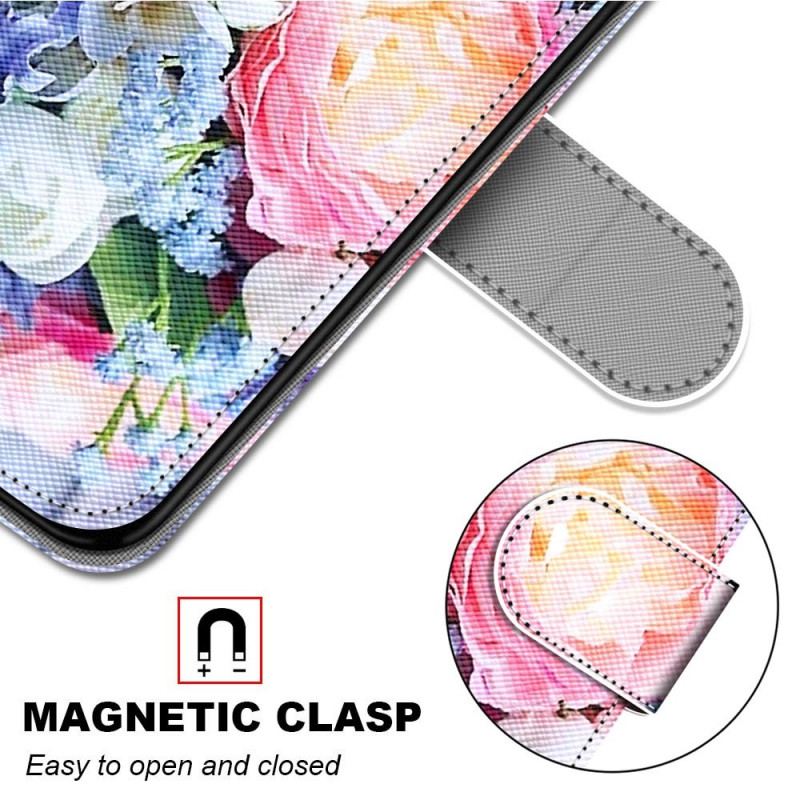 Capa Flip Para Samsung Galaxy M53 5G Flores Com Cordão