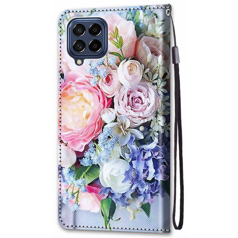 Capa Flip Para Samsung Galaxy M53 5G Flores Com Cordão