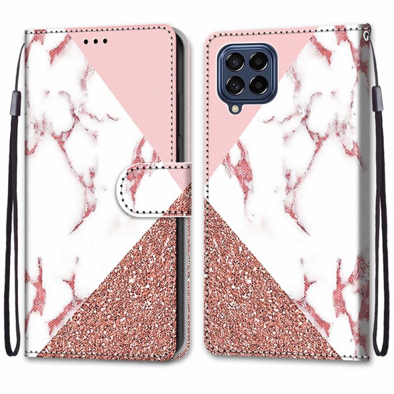 Capa Flip Para Samsung Galaxy M53 5G Triângulo De Mármore E Glitter