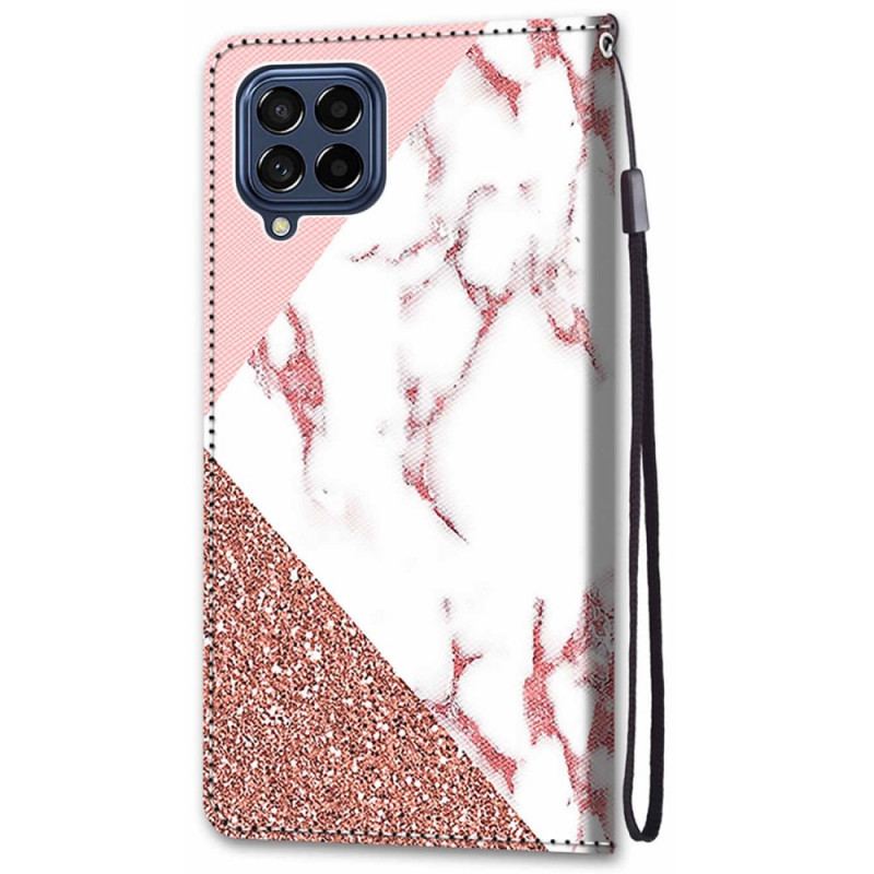 Capa Flip Para Samsung Galaxy M53 5G Triângulo De Mármore E Glitter