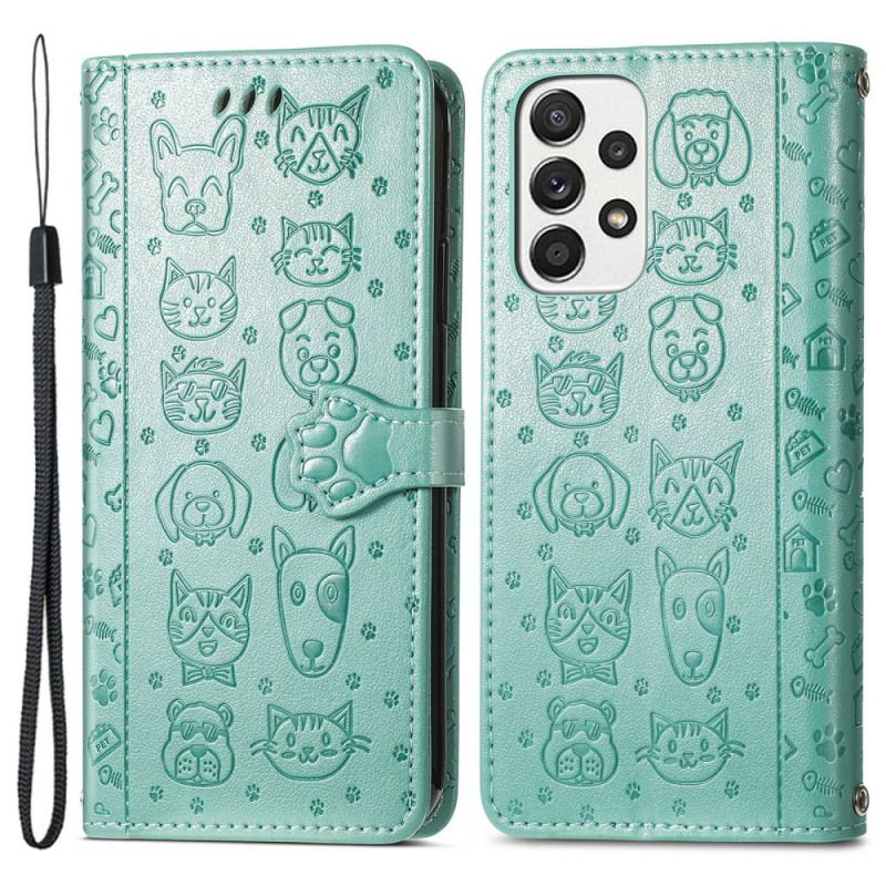 Capa Folio Para Samsung Galaxy M53 5G Animais Animados