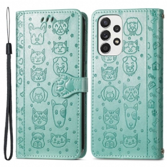 Capa Folio Para Samsung Galaxy M53 5G Animais Animados