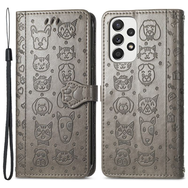 Capa Folio Para Samsung Galaxy M53 5G Animais Animados