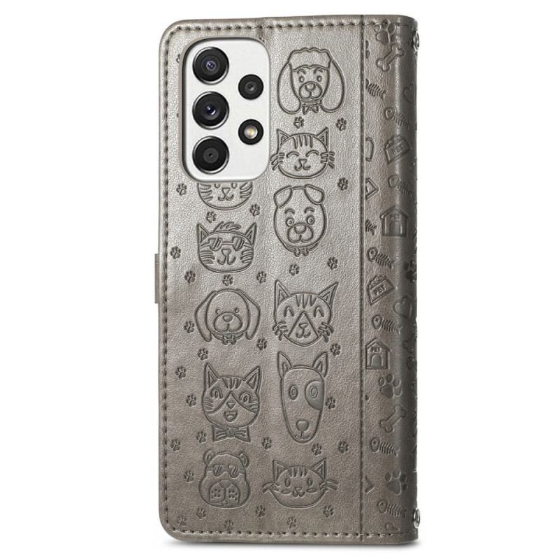 Capa Folio Para Samsung Galaxy M53 5G Animais Animados