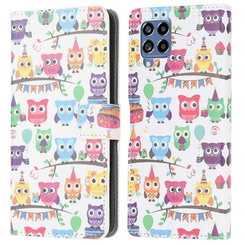 Capa Folio Para Samsung Galaxy M53 5G Bando De Corujas