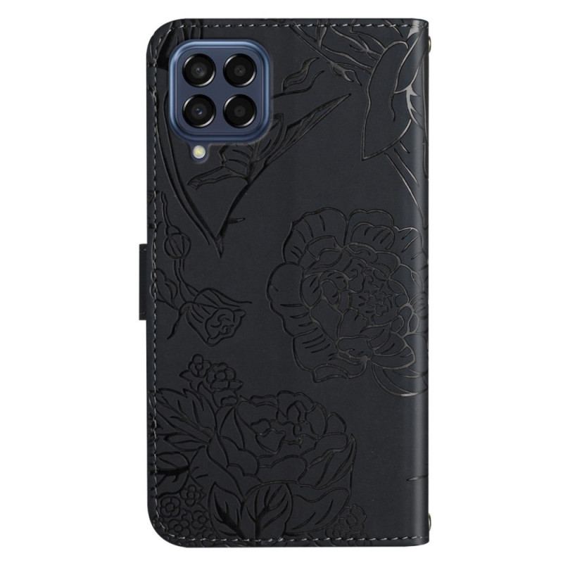 Capa Folio Para Samsung Galaxy M53 5G Borboletas Discretas E Cordão