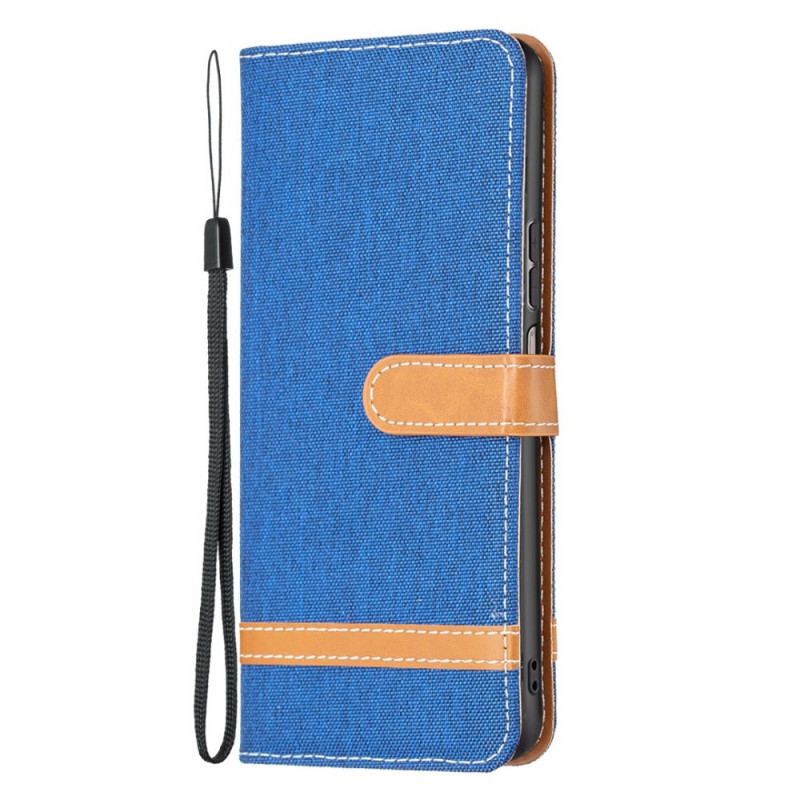 Capa Folio Para Samsung Galaxy M53 5G De Cordão Correia Efeito Tecido E Couro