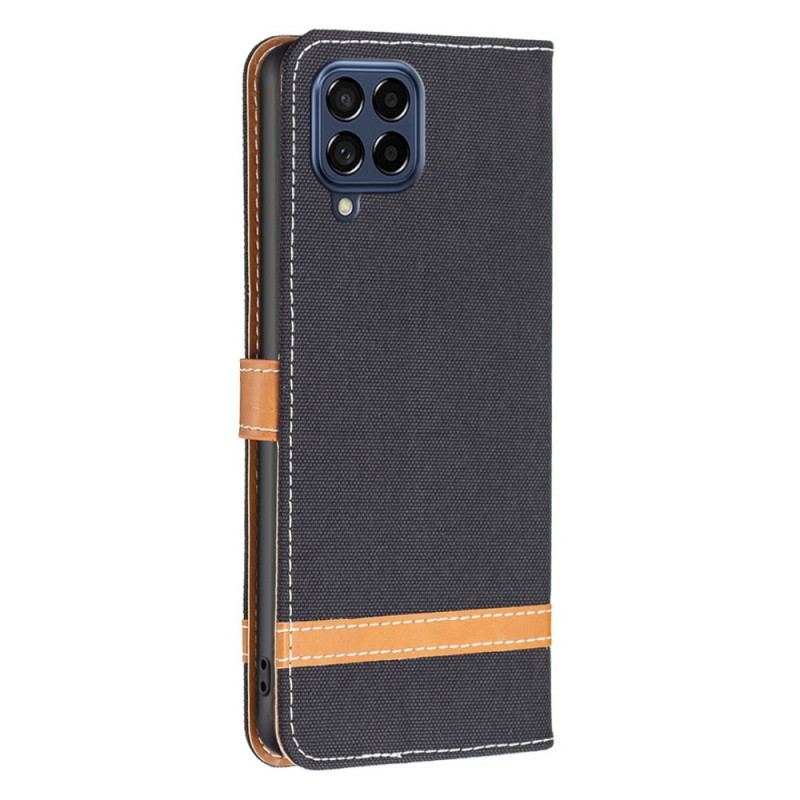 Capa Folio Para Samsung Galaxy M53 5G De Cordão Correia Efeito Tecido E Couro