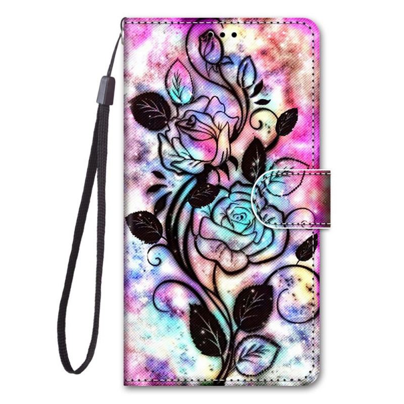 Capa Folio Para Samsung Galaxy M53 5G De Cordão Flores De Alça