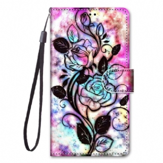 Capa Folio Para Samsung Galaxy M53 5G De Cordão Flores De Alça