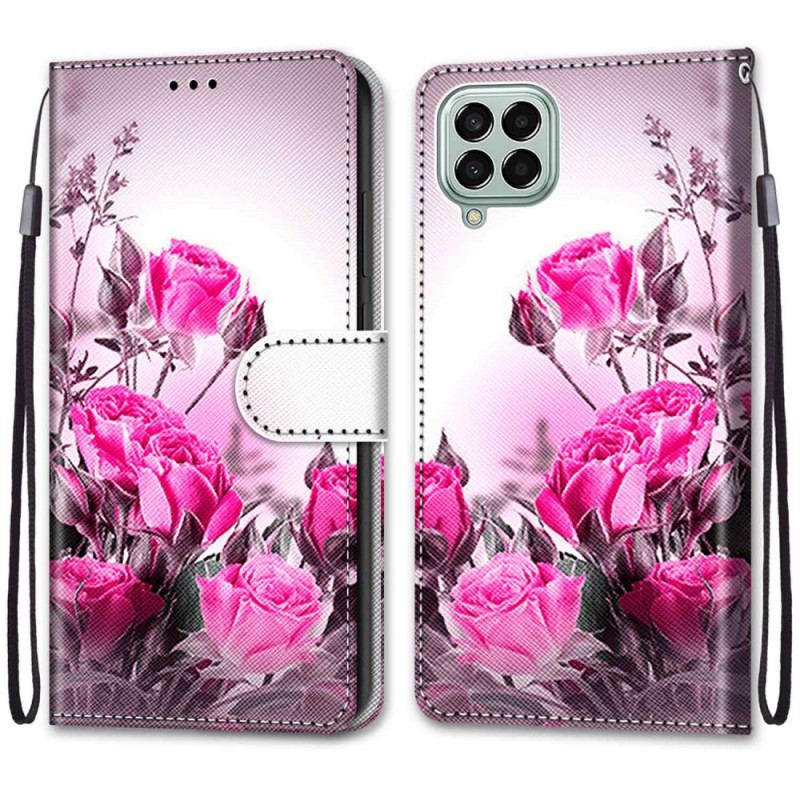 Capa Folio Para Samsung Galaxy M53 5G De Cordão Flores De Alça