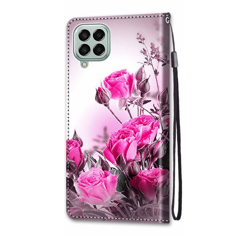 Capa Folio Para Samsung Galaxy M53 5G De Cordão Flores De Alça