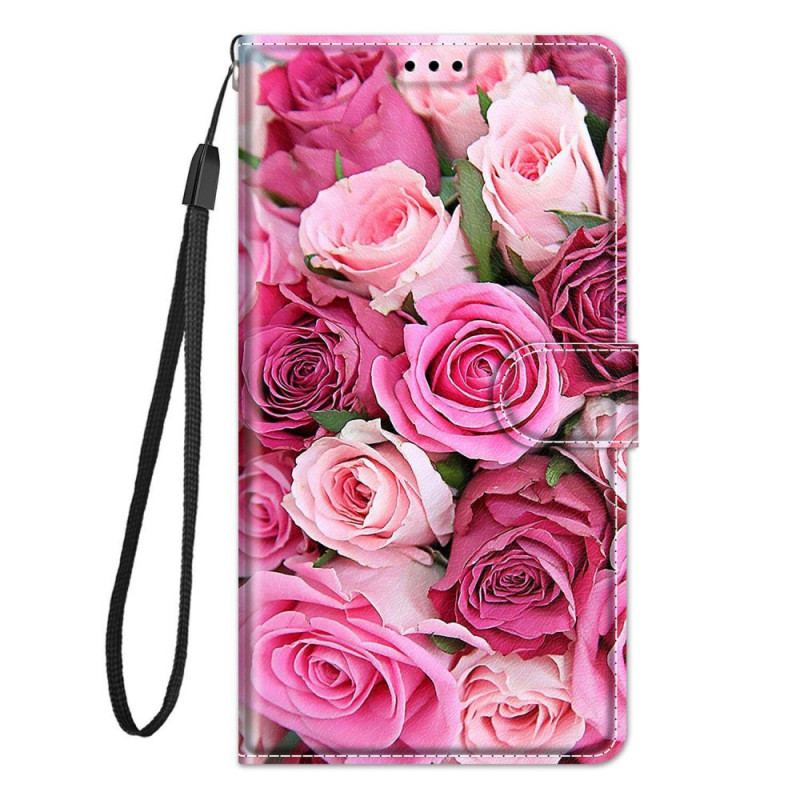 Capa Folio Para Samsung Galaxy M53 5G Rosas Com Cordão