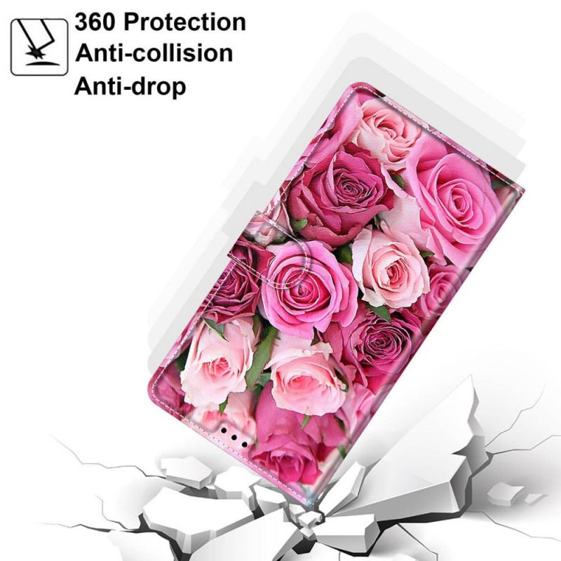 Capa Folio Para Samsung Galaxy M53 5G Rosas Com Cordão