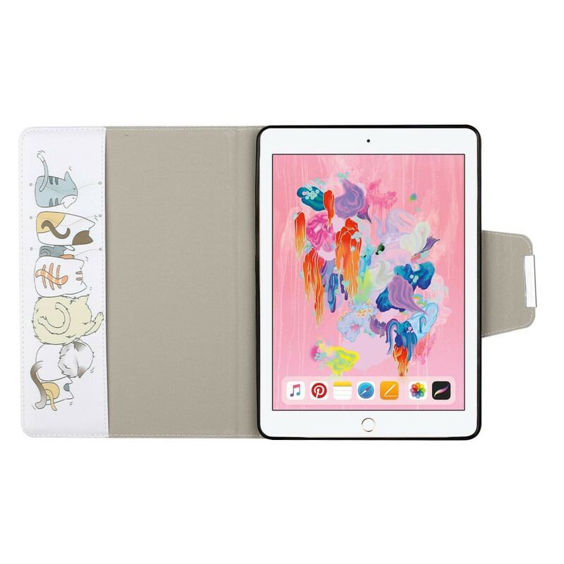 Capa De Couro Para iPad 10.2" (2020) (2019) Pilha De Gatos