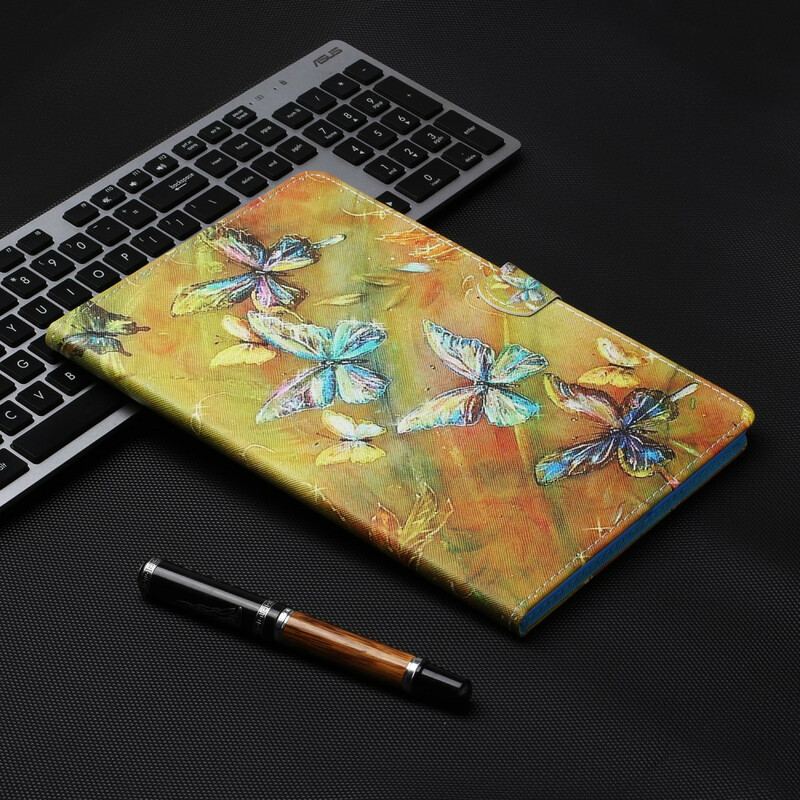 Capa Em Pele Para iPad 10.2" (2020) (2019) Borboletas Pintadas