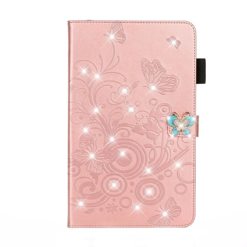 Capa Flip Para iPad 10.2" (2020) (2019) Borboletas Diamante Efeito Couro