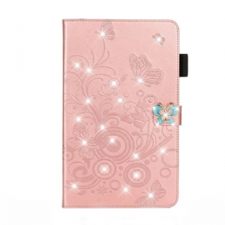 Capa Flip Para iPad 10.2" (2020) (2019) Borboletas Diamante Efeito Couro