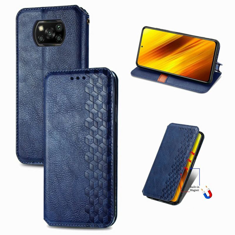 Capa De Celular Para Poco X3 / X3 Pro / X3 NFC Flip Textura Diamante Efeito Couro