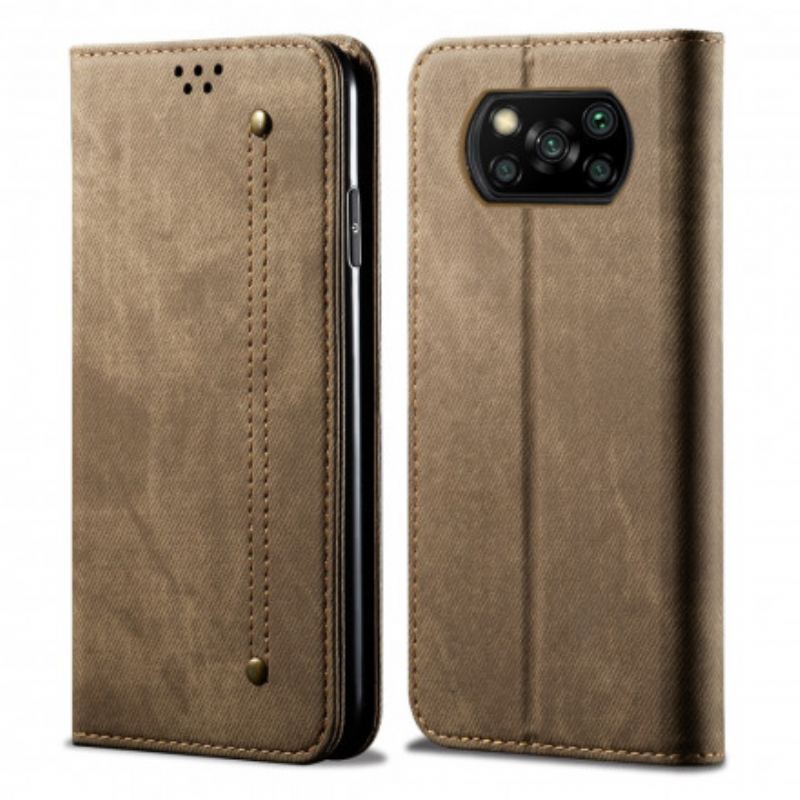 Capa De Celular Para Poco X3 / X3 Pro / X3 NFC Flip Textura De Jeans De Couro Sintético