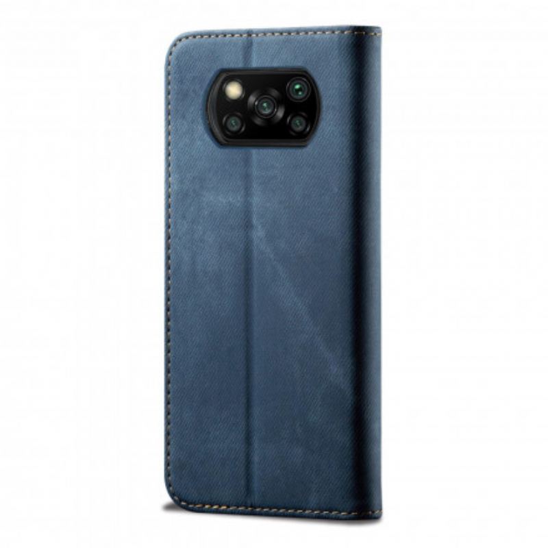 Capa De Celular Para Poco X3 / X3 Pro / X3 NFC Flip Textura De Jeans De Couro Sintético