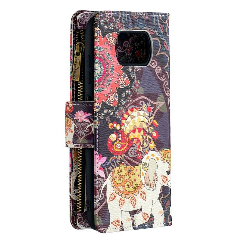 Capa De Couro Para Poco X3 / X3 Pro / X3 NFC Bolso Elefante Com Zíper