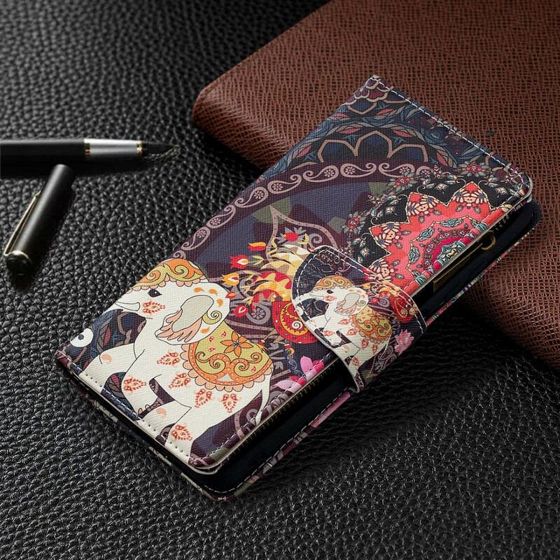 Capa De Couro Para Poco X3 / X3 Pro / X3 NFC Bolso Elefante Com Zíper