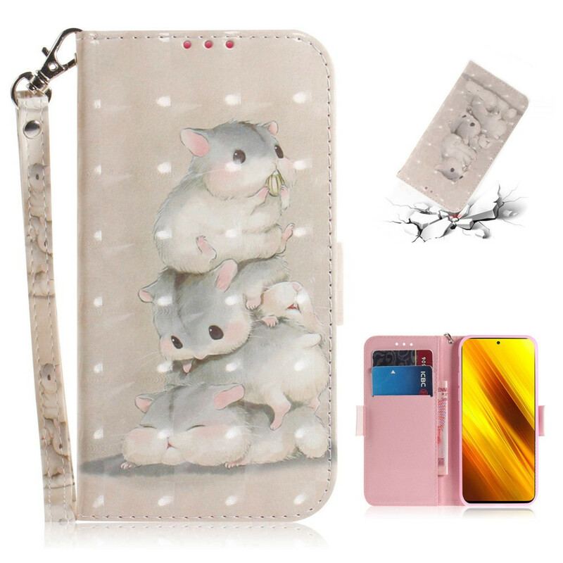 Capa De Couro Para Poco X3 / X3 Pro / X3 NFC De Cordão Hamsters Tanga