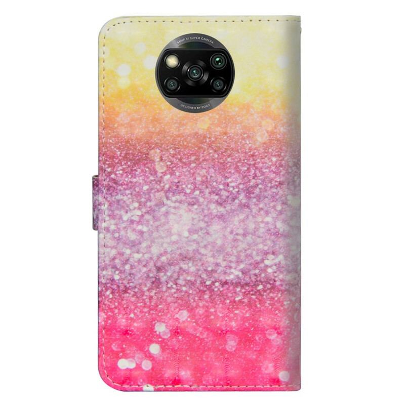 Capa De Couro Para Poco X3 / X3 Pro / X3 NFC Gradiente Glitter Magenta