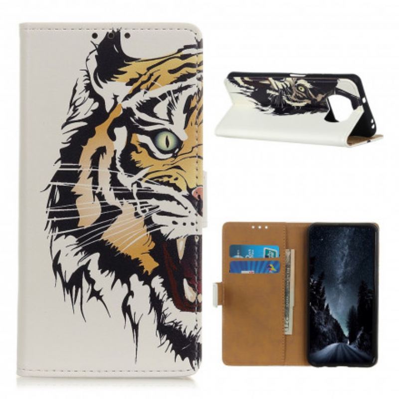 Capa De Couro Para Poco X3 / X3 Pro / X3 NFC Tigre Feroz