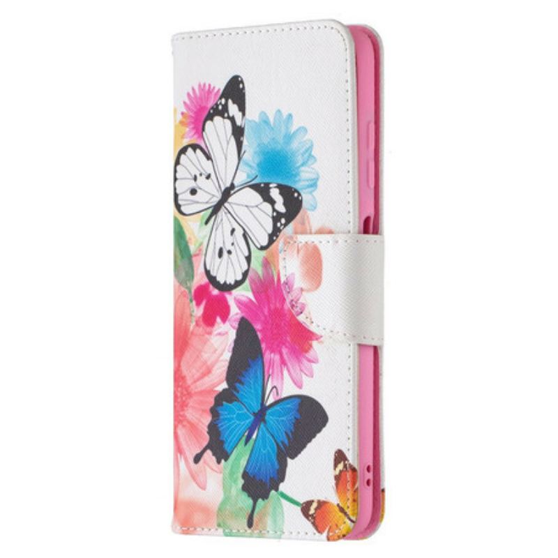 Capa Flip Para Poco X3 / X3 Pro / X3 NFC Borboletas E Flores Pintadas