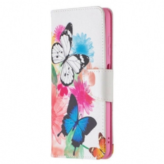 Capa Flip Para Poco X3 / X3 Pro / X3 NFC Borboletas E Flores Pintadas